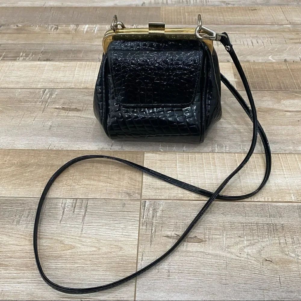 🌟 VINTAGE Faux Croc Patent Crossbody Purse Bag - Picture 3 of 9